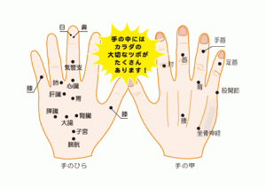 高麗手指鍼の手のツボ位置のイラスト